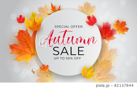 Shiny Autumn Leaves Sale Banner. Business Discount Card. Vector Illustration 82137644