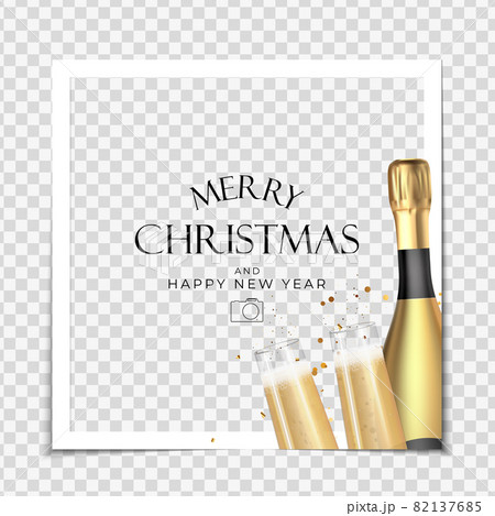 Christmas Holiday Party Photo Frame Background. Happy New Year and Merry Christmas Poster Template. Vector Illustration 82137685