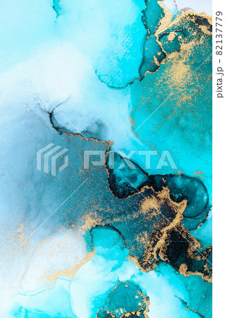 Luxury blue abstract background of marble liquid ink art painting