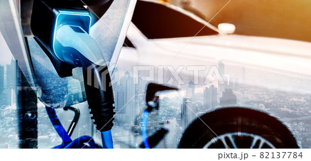 EV charging station for electric car in concept of green energy and eco power 82137784