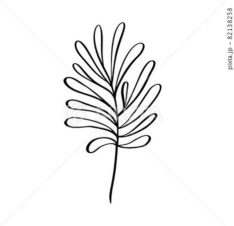 Modern grass leaf vector abstrac illustration. Black and white line art style. Isolated Exotic jungle contemporary trendy illustration. Perfect for posters, instagram posts, stickers 82138258