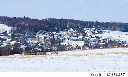 Ukrainian snow-covered villages, panorama of winter and evening villages. Ukrainian snow-covered villages, panorama of winter and evening villages. 82138877