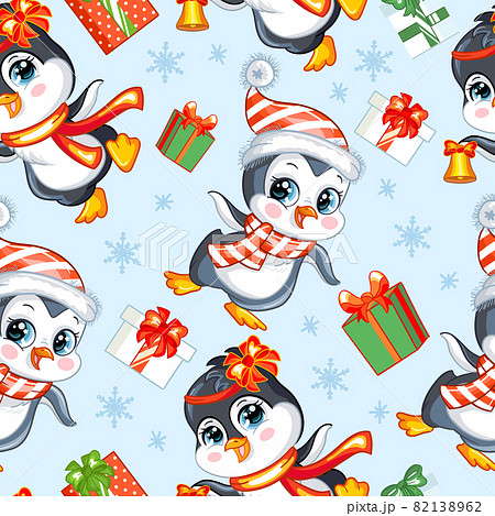 Vector seamless pattern with baby Christmas penguins Vector seamless pattern with baby Christmas penguins 82138962
