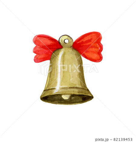 Bell with a red bow. watercolor illustration Bell with a red bow. watercolor illustration 82139453