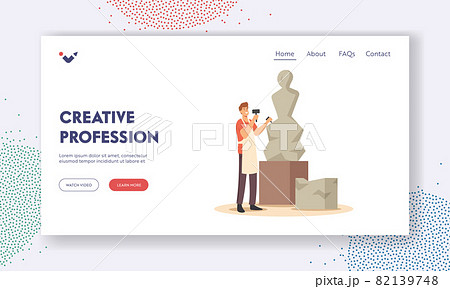 Creative Profession Landing Page Template. Man Sculptor Working on Sculpture Make Figure of Stone or Marble. Craft Hobby 82139748