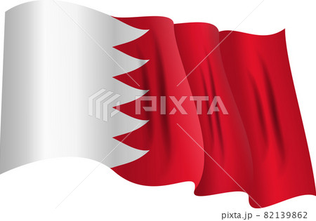 National Red and white flag of the Kingdom of Bahrain. Waving banner. Vector Illustration. EPS10