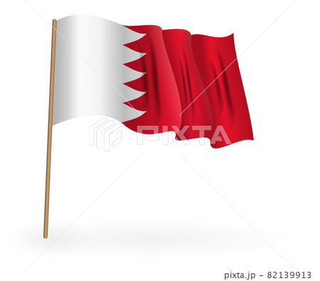 National Red and white flag of the Kingdom of Bahrain. Waving banner on a flagpole. Vector Illustration. EPS10