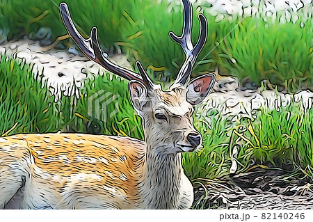 パステル調　”エゾシカ”　イラストイメージ 82140246