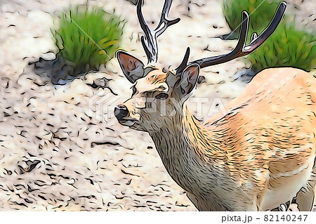 パステル調 エゾシカ イラストイメージのイラスト素材