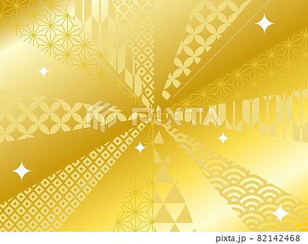 背景や効果線として使えるに使える金色の和柄イラスト キラキラ付きのイラスト素材