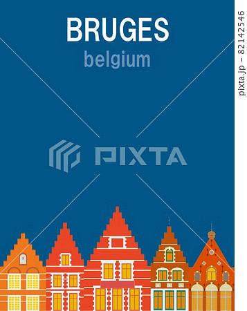 ブルージュ Bruges Brugge ベルギー Belgium 夜景のイラスト素材
