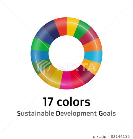 持続可能な開発目標 Sdgsのアルファベットと17色で構成されたピンバッチのイラストセット のイラスト素材
