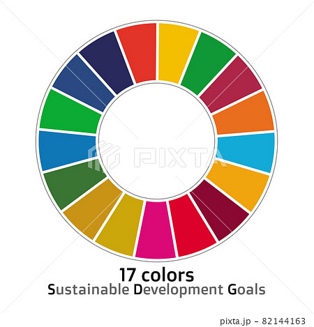 持続可能な開発目標 Sdgsのアルファベットと17色で構成されたピンバッチのイラストセット ベクターのイラスト素材