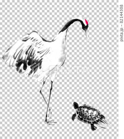 水墨画技法で描かれた鶴亀のイラスト素材 [82144308] - PIXTA