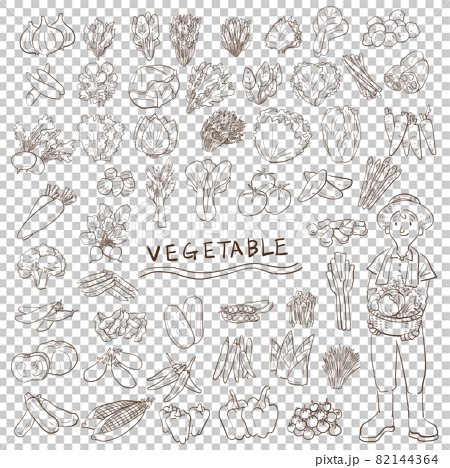 野菜　アイコン　手描き線画　素材セット 82144364