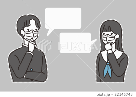 マスクで問題を話し合う男子学生と女子学生 マスクで問題を話し合う男子学生と女子学生 82145743
