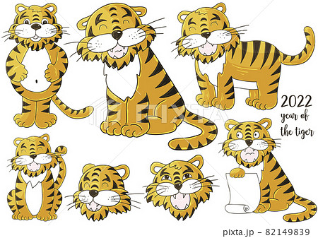 Faces of tigers. Symbol of 2022. Tigers in hand draw style. New Year 2022 82149839