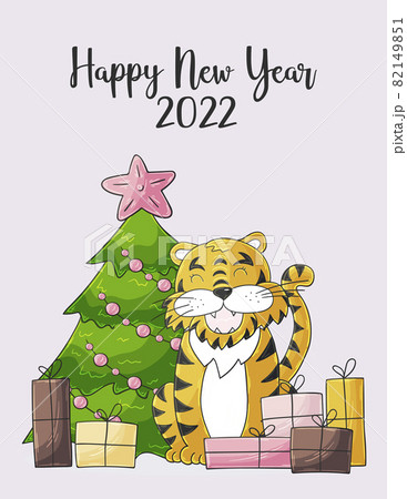 Faces of tigers. Symbol of 2022. Tigers in hand draw style. New Year 2022 82149851