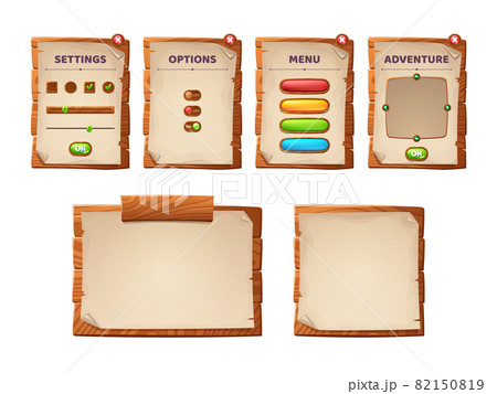Game ui scrolls, wood boards and antique parchment 82150819
