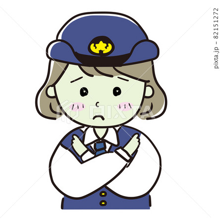 女性警察官がダメとポーズをとるイラストのイラスト素材