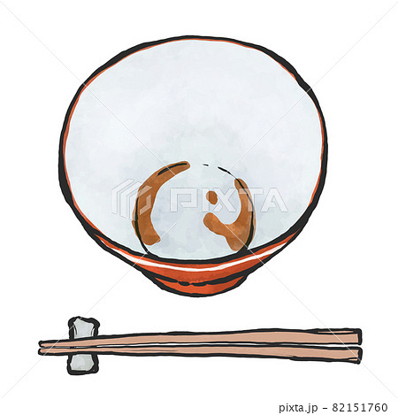 らーめん鉢と箸の手描き筆絵風イラストのイラスト素材