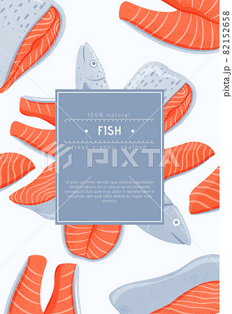Fresh tasty salmon fillets, sea fishes vector hand drawn poster design with space for text. 82152658
