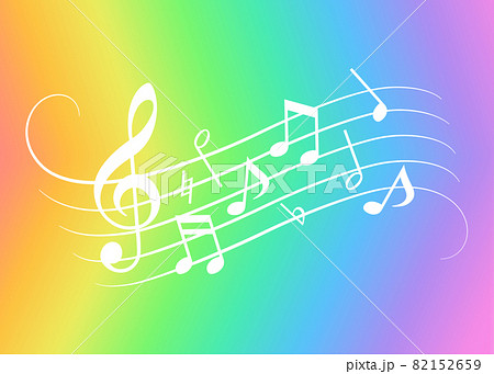 五線譜と音符の背景イラスト 虹色のグラデーションのイラスト素材