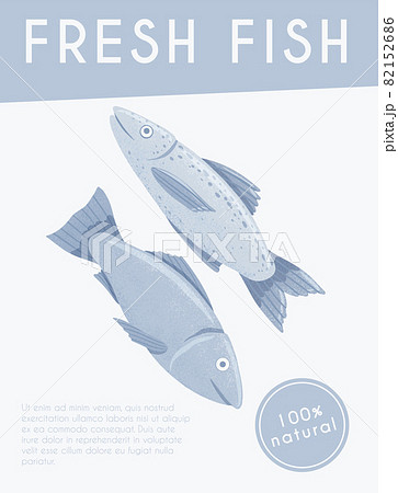 Fresh tasty salmons, sea fishes vector hand drawn poster design with space for text. 82152686