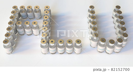 FLU text made with many medical vials. 3D rendering 82152700