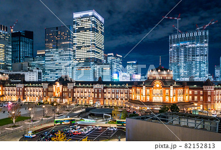 「東京都」東京駅・丸ノ内駅舎　夜景 82152813