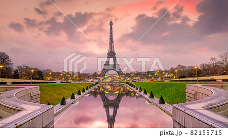 Famous Champs-Elysees and Arc de Triomphe at twilight in Paris 82153715