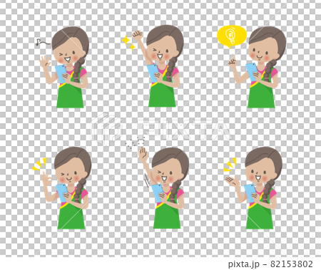 Indian girl operating a smartphone Positive facial expression set 82153802