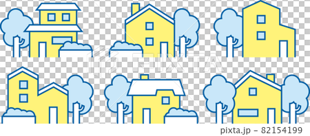色々な形の家、戸建て、一軒家(黄色と水色) 82154199