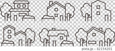 Houses of various shapes, detached houses, single-family homes (line drawing monochrome) 82154201
