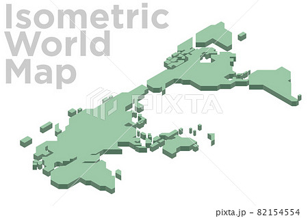 シンプルなデザインのアイソメトリック世界地図のベクターイラストのイラスト素材