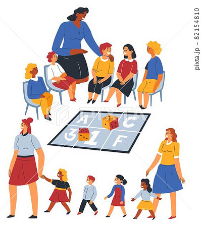 Teacher with kids learning alphabet by playing Teacher with kids learning alphabet by playing 82154810