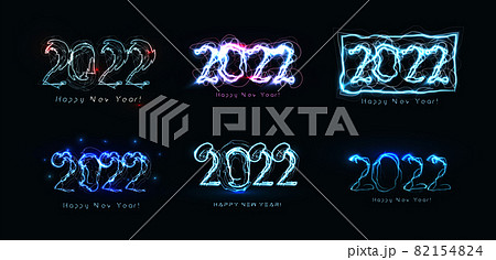 Realistic blue lightning 2022 numbers set for Happy New Year card, invitation, calendar, poster. Vector illustration. Realistic blue lightning 2022 numbers set for Happy New Year card, invitation, calendar, poster. Vector illustration. 82154824