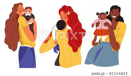 Mothers with children, toddlers on moms hands Mothers with children, toddlers on moms hands 82154825
