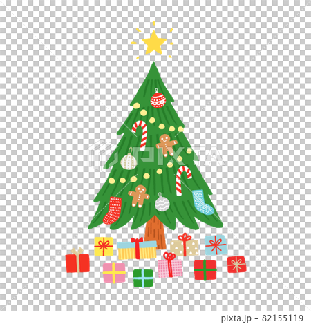 クリスマスツリーとプレゼントのベクターイラスト　手描きのクリスマスツリー 82155119