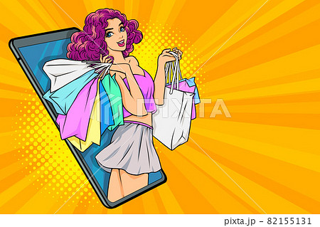 woman holding shopping bags online store concept woman holding shopping bags online store concept 82155131