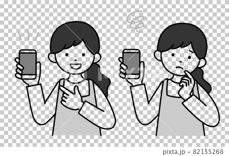 モノクロイラスト 主婦の表情セット スマホ3 モノクロイラスト 主婦の表情セット スマホ3 82155268