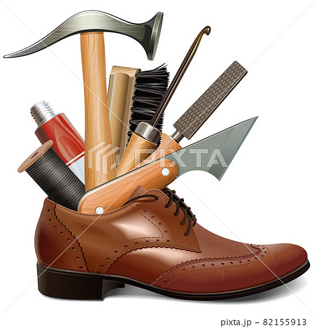 Vector Male Brown Shoe with Cobbler Tools 82155913