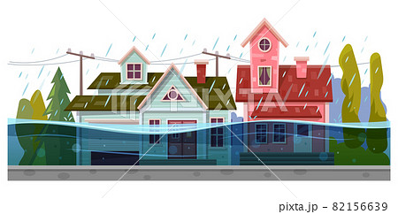 Flood and houses, rain storm natural disaster Flood and houses, rain storm natural disaster 82156639