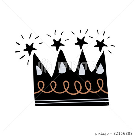 Crown silhouette with decorative elements in cartoon naive style, flat design, icon. Vector illustration, element on a white background. 82156888