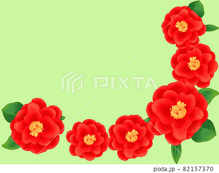 寒椿のフレーム 緑背景 のイラスト素材