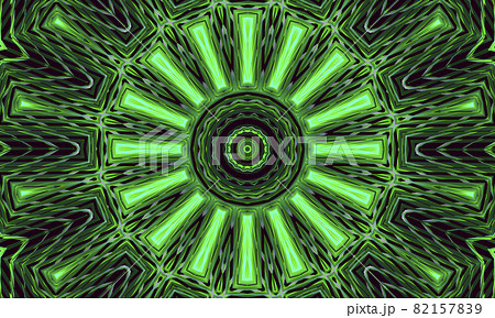 A green glowing floral kaleidoscope pattern background 82157839