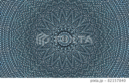 many stainless grey steel braided flex-hose pieces as intricate abstract patterns and designs in blue light 82157840