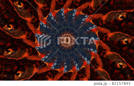 Ginger groovy kaleidoscope abstract seamless pattern with round kaleidoscopic glowing elements 82157845