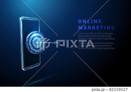 Abstract blue smart phone with dartboard and arrow in the center 82159527