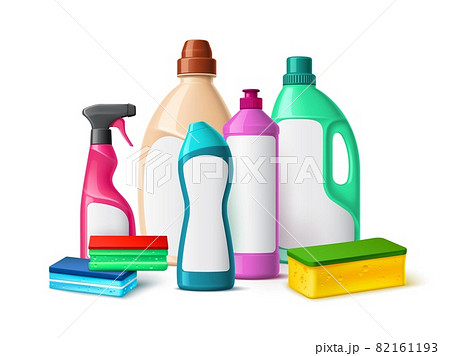 Detergent bottles composition. Realistic domestic chemical cleaning products group, plastic color packaging, laundry and household hygiene package with blank labels vector 3d isolated concept Detergent bottles composition. Realistic domestic chemical cleaning products group, plastic color packaging, laundry and household hygiene package with blank labels vector 3d isolated concept 82161193